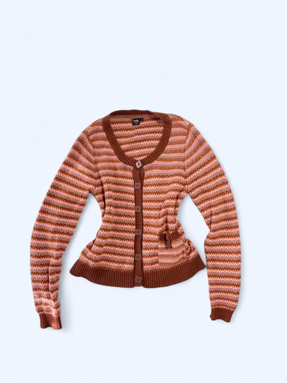 Twik Pink, Khaki and Brown Striped Knit Cardigan